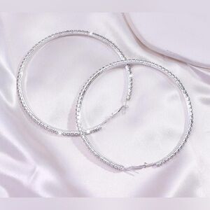 Elegant Silver Hoop Earrings Sparkly Rhinestones